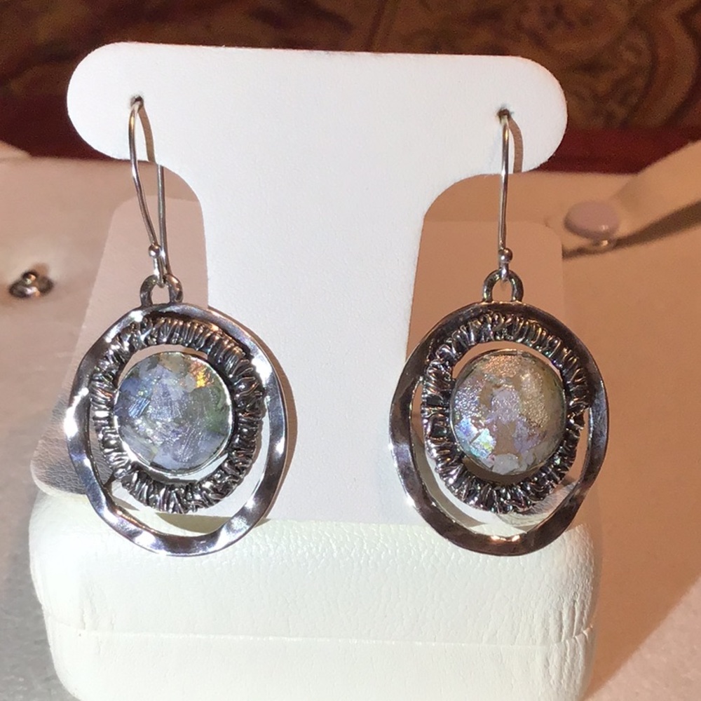 PAZ ROMAN GLASS EARRINGS IN 925 STERLING SILVER - Picture 1 of 11
